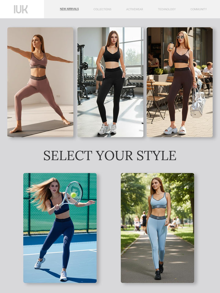 IUK Workout Sets for Women 2 Piece Matching Set Sport Plunge V Neck Bra Legging with Pockets Gym Travel Outfits Yoga Athletic