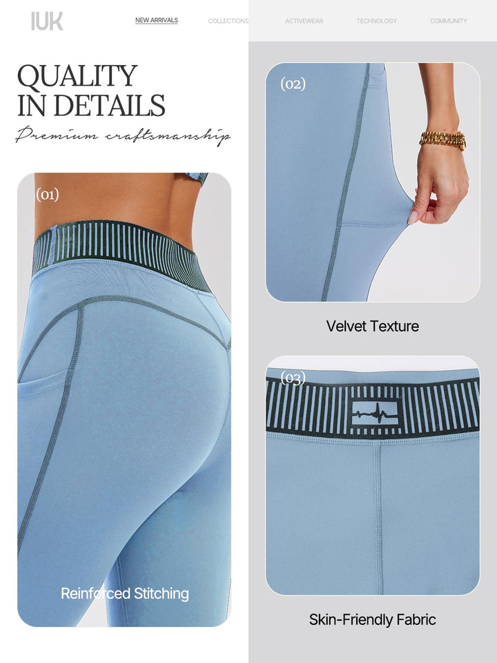 IUK Workout Sets for Women 2 Piece Matching Set Sport Plunge V Neck Bra Legging with Pockets Gym Travel Outfits Yoga Athletic