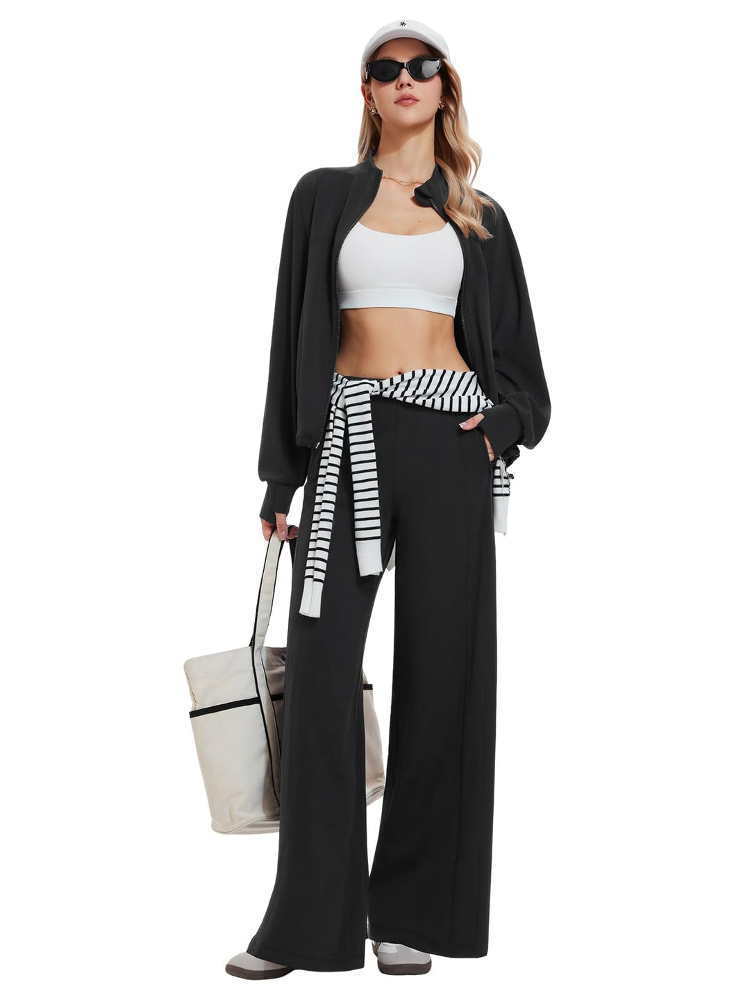 IUK Tall Women’s 2 Piece Athleisure Lounge Set, Oversized Zip Up Jacket &amp; High Waisted Wide Leg Pants, Matching Active Outfit
