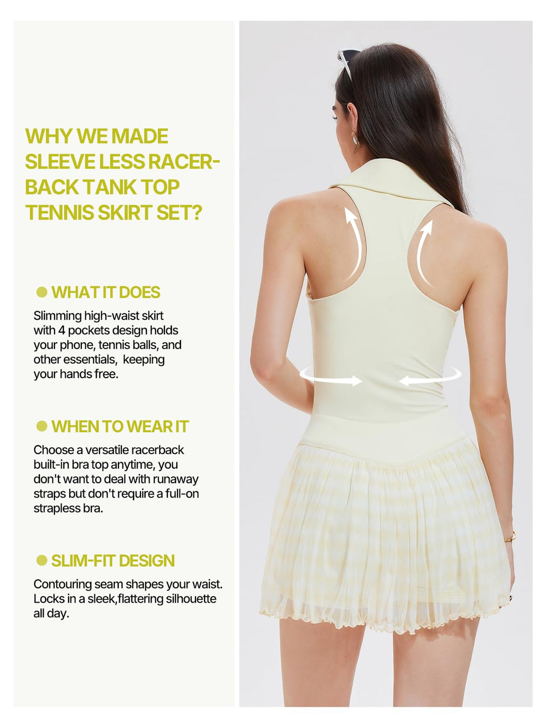 IUK Women 2 Piece Tennis Skirt Set, Tennis Dress Sleeveless Top Golf Outfit Pickleball Athletic Dress with 4 Pockets