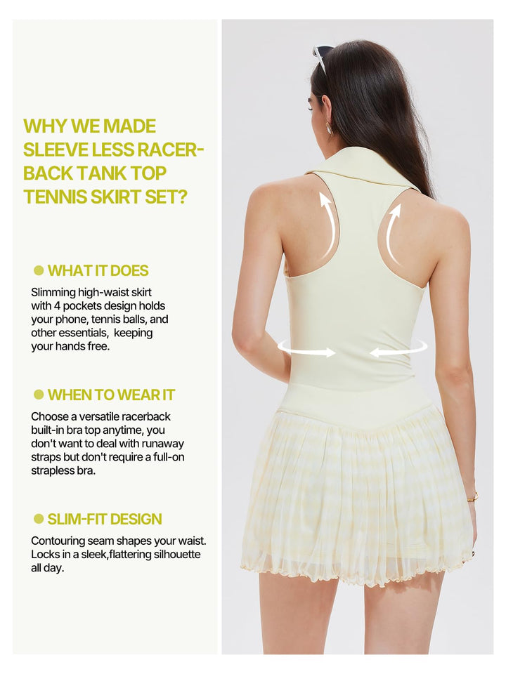 IUK Women 2 Piece Tennis Skirt Set, Tennis Dress Sleeveless Top Golf Outfit Pickleball Athletic Dress with 4 Pockets