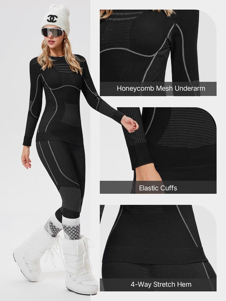 IUK Two Piece 7% Merino Wool Blend Base Layer Set Thermal Underwear Skiing Cold Weather Quick-Dry Moisture Wicking Breathable