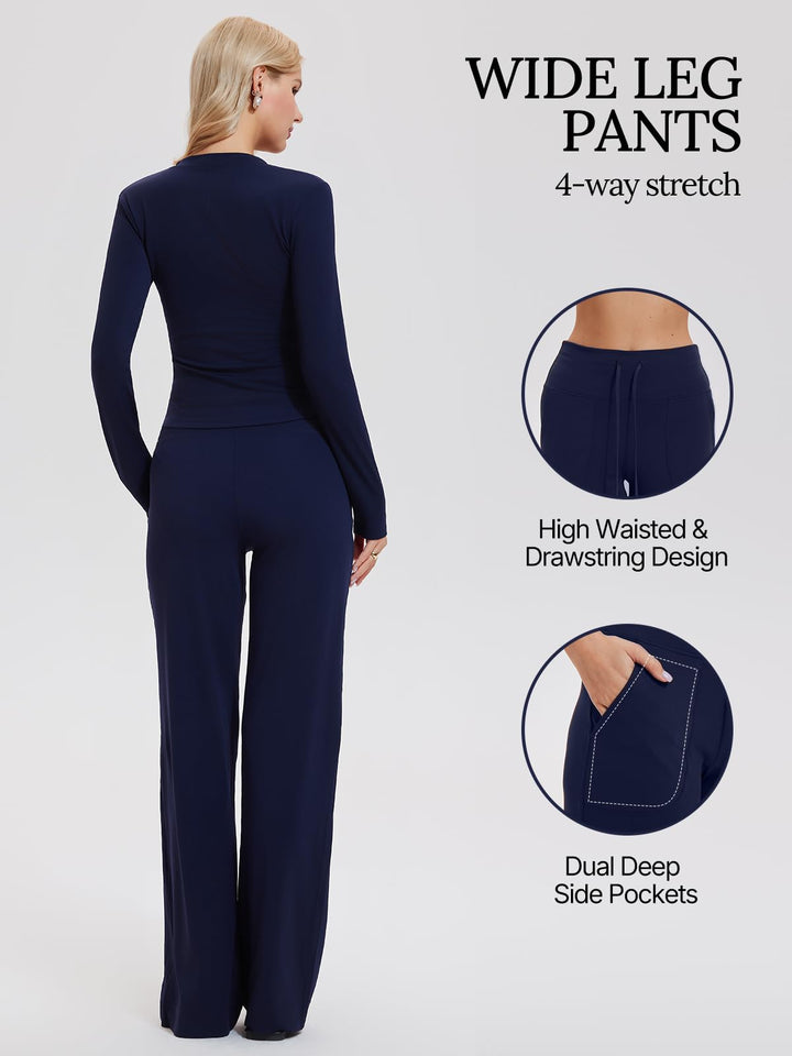 Womens Henley Y2K Lounge Sets 2 Piece Outfit Airport Travel Tracksuit Sweatsuit Outfits Tall Matching Set High Waist Pants