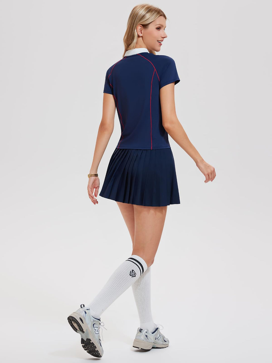 Women’s Tennis Outfit 2 Piece Half-Zip Polo Shirt &amp; Pleated Skirt Set Athletic Golf Pickleball Skort with Shorts and Pockets
