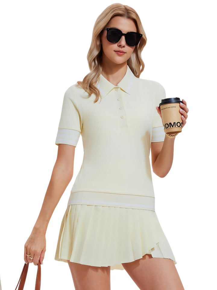 Women’s 2 Piece Tennis Skirt Set, Preppy Polo Top &amp; High Waisted Pleated Skort with Pockets, Athletic Golf Pickleball Outfit