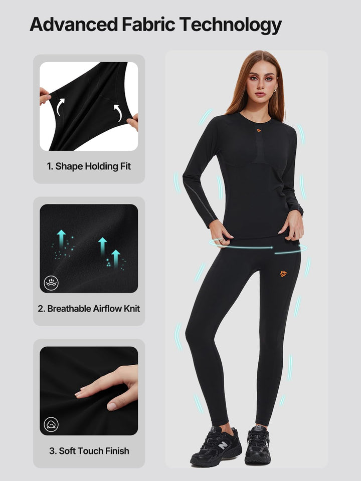 IUK Workout Sets for Women 2 Piece, Compression Running Set with Pockets Cool Dry Base Layer Long Sleeve Gym Track Suits