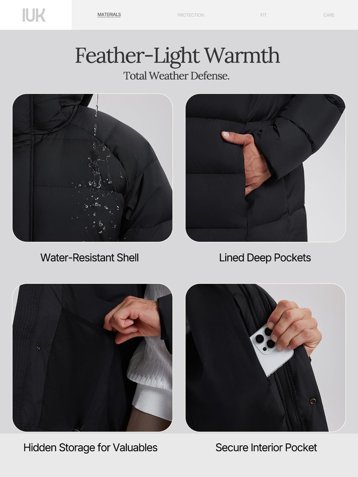 IUK 800 Fill Short Down Puffer Jacket, Relaxed Fit Lightweight Ski Winter Jacket &amp; Coat Snap Button Puffy Cropped Outerwear