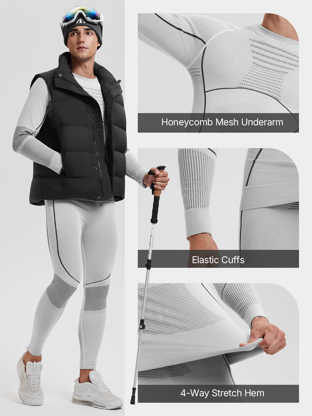 IUK Two Piece 7% Merino Wool Blend Base Layer Set Thermal Underwear Skiing Cold Weather Quick-Dry Moisture Wicking Breathable