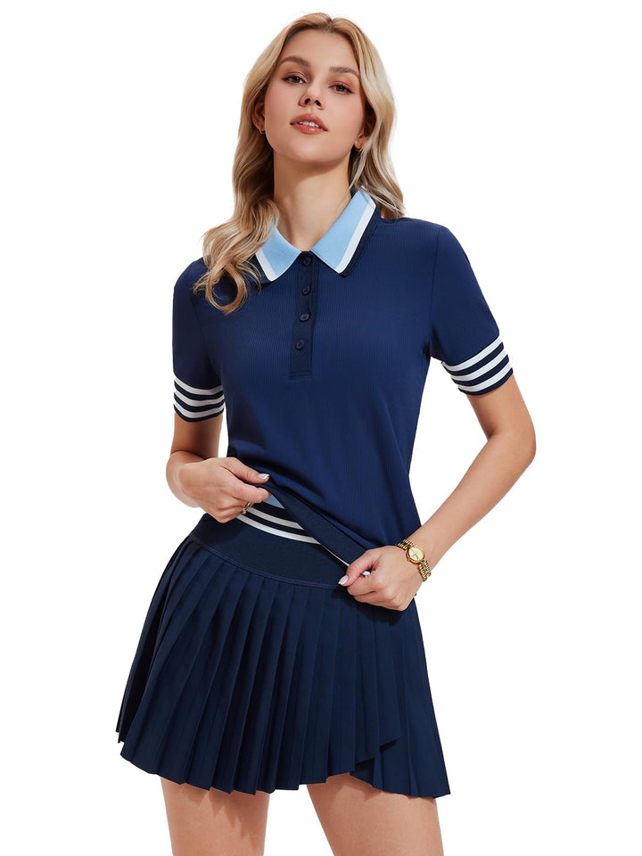 Women’s 2 Piece Tennis Skirt Set, Preppy Polo Top &amp; High Waisted Pleated Skort with Pockets, Athletic Golf Pickleball Outfit