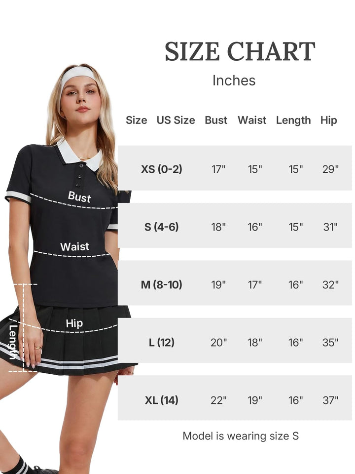 IUK Womens 2 Piece Tennis Skirt Set Polo Pleated Skort with Pockets Golf Pickleball Badminton Athletic Workout Outfit