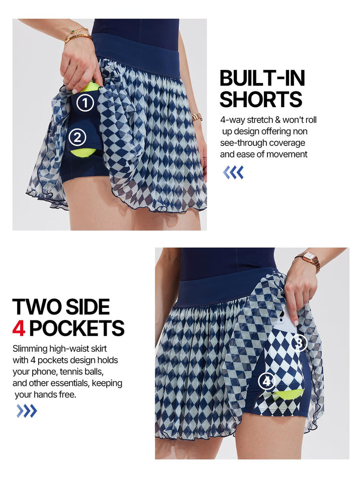 IUK Women 2 Piece Tennis Skirt Set, Tennis Dress Sleeveless Top Golf Outfit Pickleball Athletic Dress with 4 Pockets