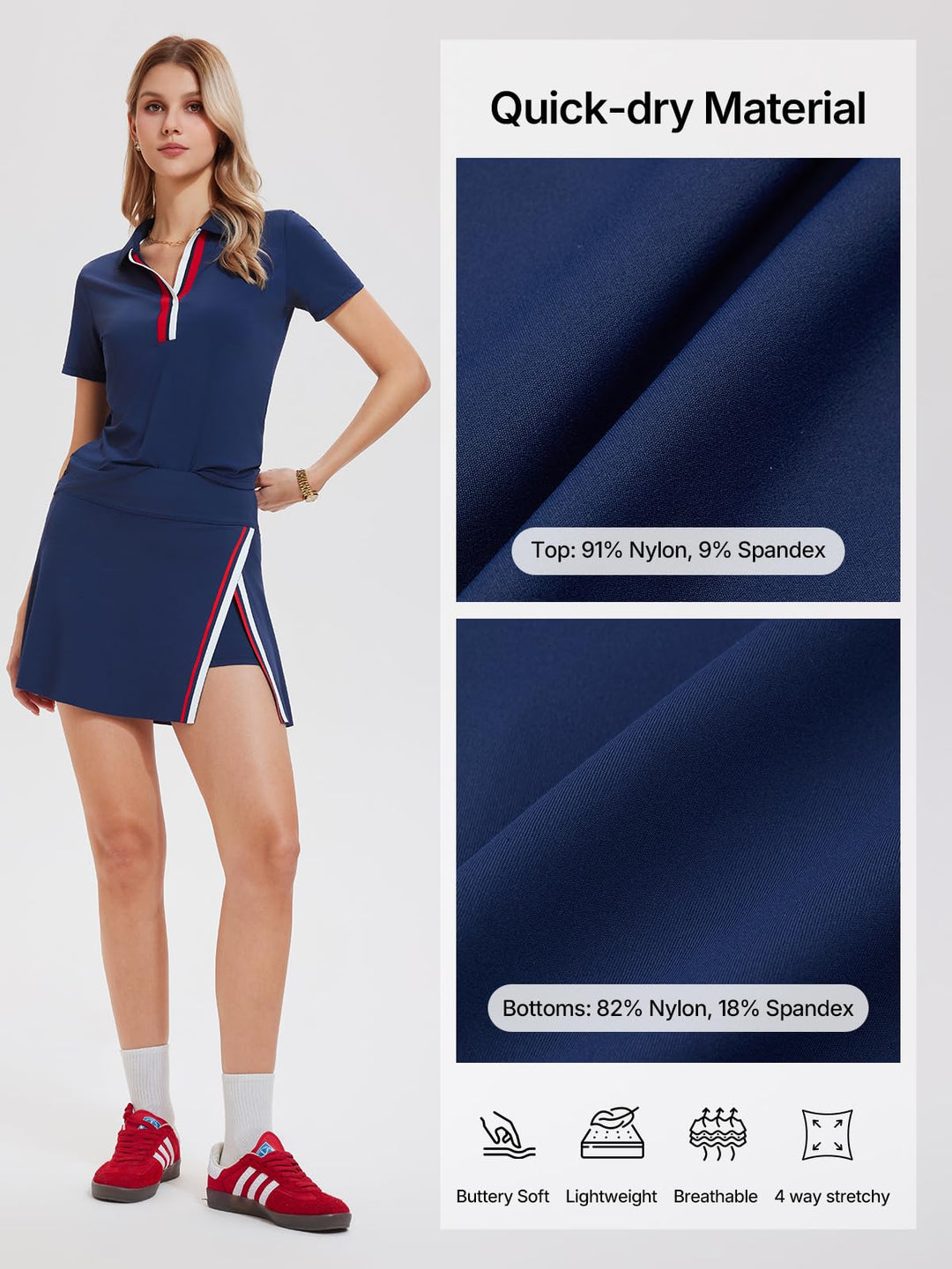 Women’s 2 Piece Tennis Skirt Set Colorblock V Neck Polo &amp; High Waisted Side Slit Skort Athletic Outfit for Pickleball Golf