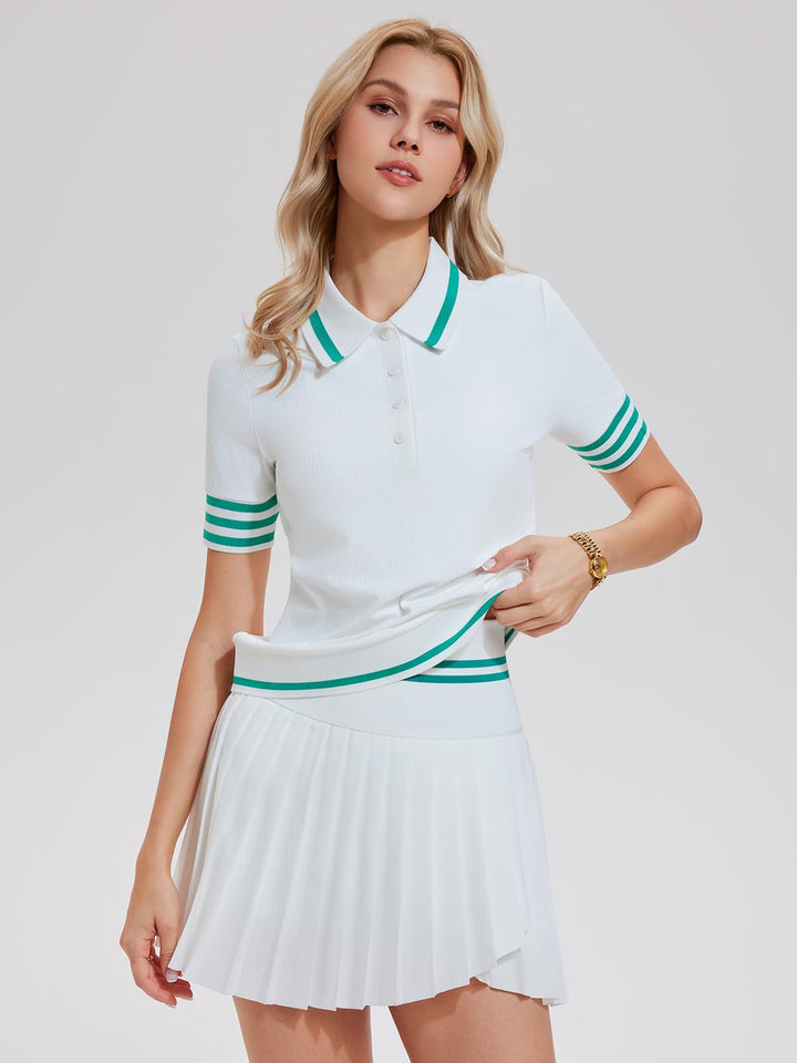 Women’s 2 Piece Tennis Skirt Set, Preppy Polo Top &amp; High Waisted Pleated Skort with Pockets, Athletic Golf Pickleball Outfit
