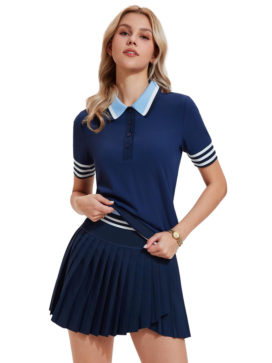 Women’s 2 Piece Tennis Skirt Set, Preppy Polo Top &amp; High Waisted Pleated Skort with Pockets, Athletic Golf Pickleball Outfit