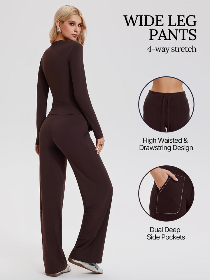 Womens Henley Y2K Lounge Sets 2 Piece Outfit Airport Travel Tracksuit Sweatsuit Outfits Tall Matching Set High Waist Pants