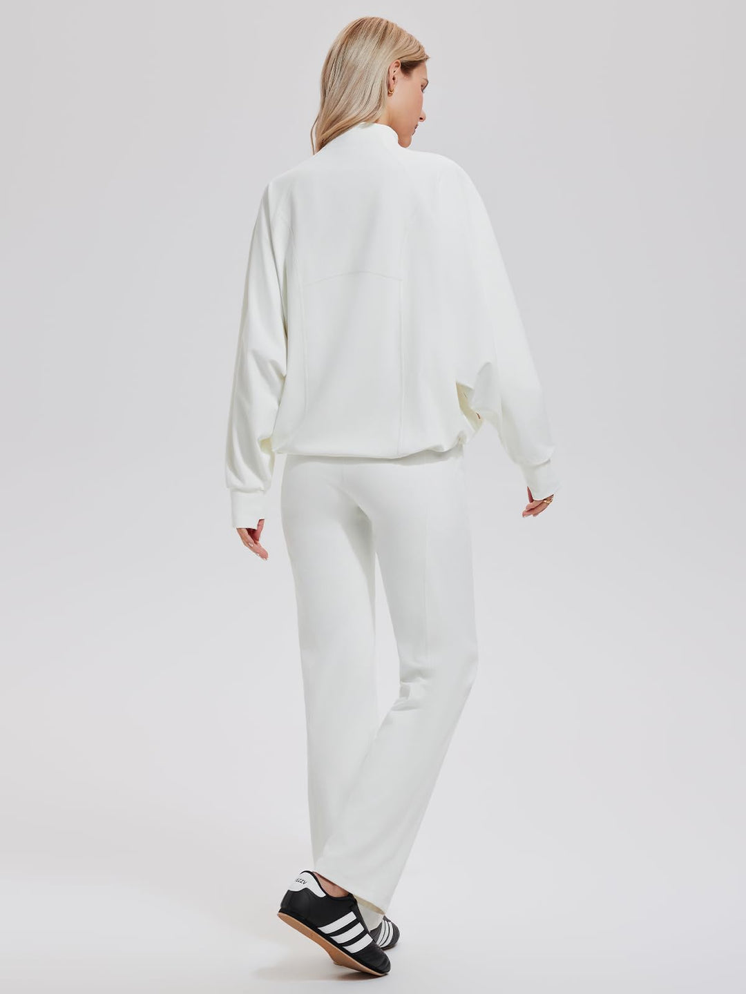 IUK Women’s 2 Piece Athleisure Lounge Set, Oversized Zip Up Jacket &amp; High Waisted Straight Leg Pants, Matching Outfit