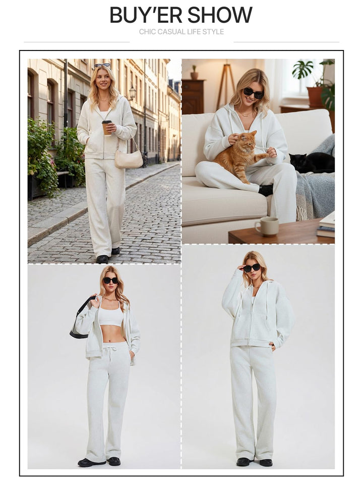 IUK Tall Women Oversized Sweatsuit Matching 2 Piece Set Fleece Tracksuit, Winter Lounge Airport Outfit (Runs Large)
