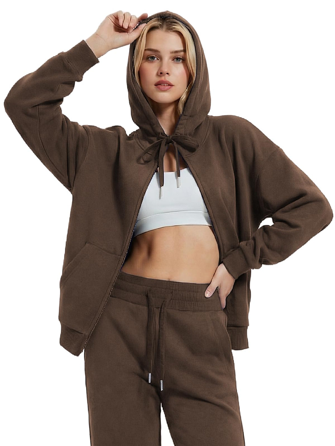IUK Tall Women Oversized Sweatsuit Matching 2 Piece Set Fleece Tracksuit, Winter Lounge Airport Outfit (Runs Large)