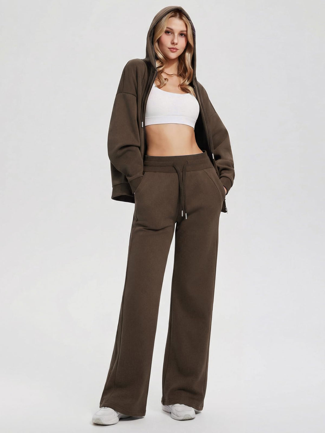IUK Tall Women Oversized Sweatsuit Matching 2 Piece Set Fleece Tracksuit, Winter Lounge Airport Outfit (Runs Large)