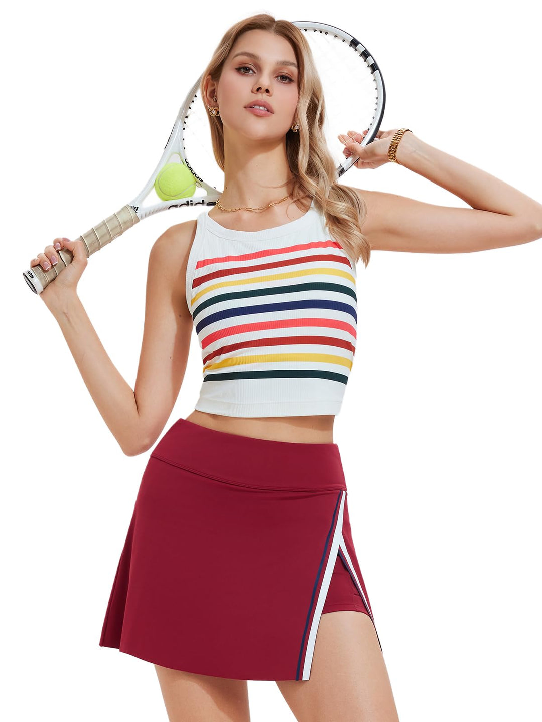 Women’s 2 Piece Tennis Skirt Set Athletic Side Slit Skort with 4 Pockets &amp; Padded Racerback Crop Top for Pickleball Golf