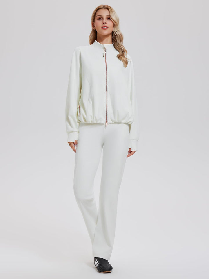 IUK Women’s 2 Piece Athleisure Lounge Set, Oversized Zip Up Jacket &amp; High Waisted Straight Leg Pants, Matching Outfit