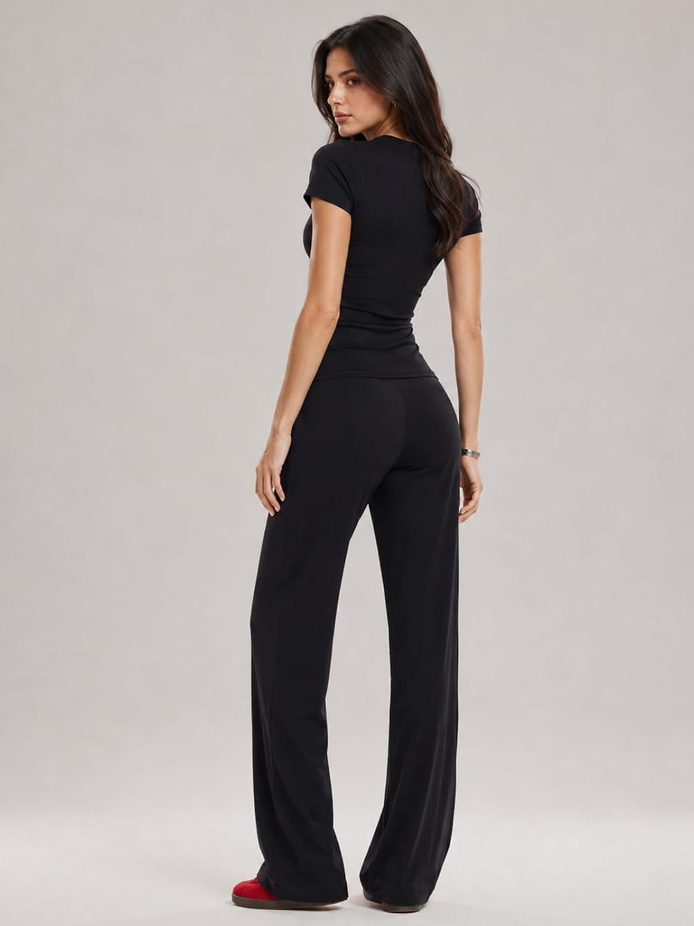 Women's 2 Piece Outfits Short Sleeve & High Waisted Wide Leg Pants Summer Lounge Set Y2K Travel