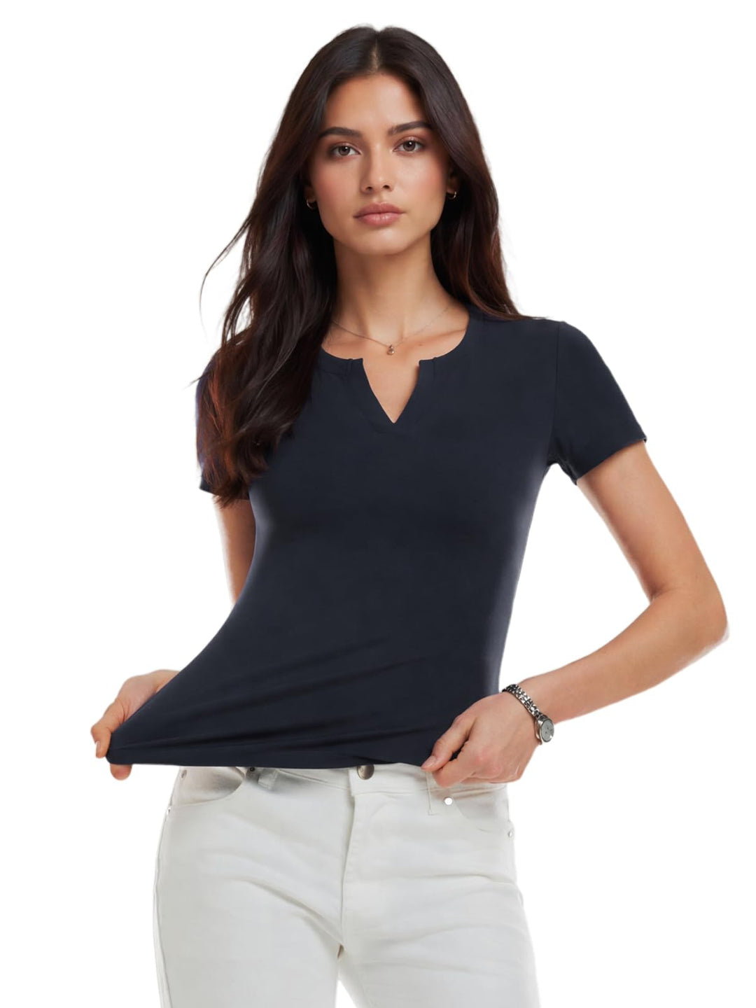 V Neck Compression Shirt Women Short Sleeve Workout Tops