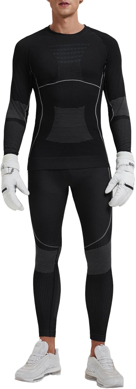 Two Piece 7% Merino Wool Blend Base Layer Set Thermal Underwear Skiing Cold Weather Quick-Dry Moisture Wicking Breathable