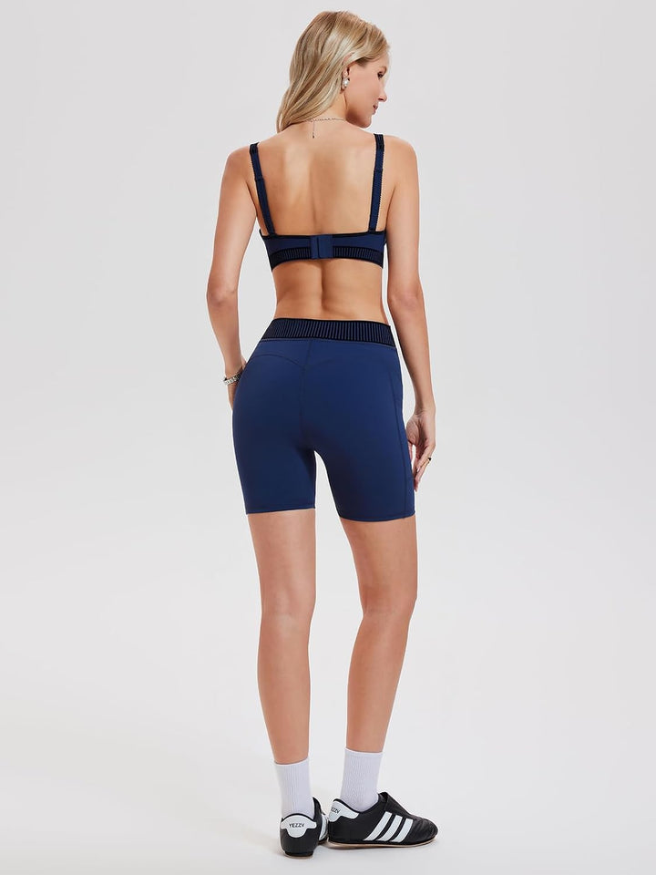2 Piece Outfits for Women Summer Workout Sets V Neck Sports Bra and High Waisted Shorts with Pockets Yoga Set