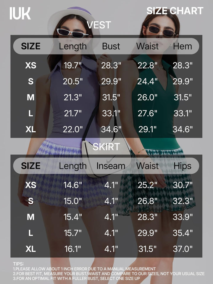IUK Women 2 Piece Tennis Skirt Set, Tennis Dress Sleeveless Top Golf Outfit Pickleball Athletic Dress with 4 Pockets