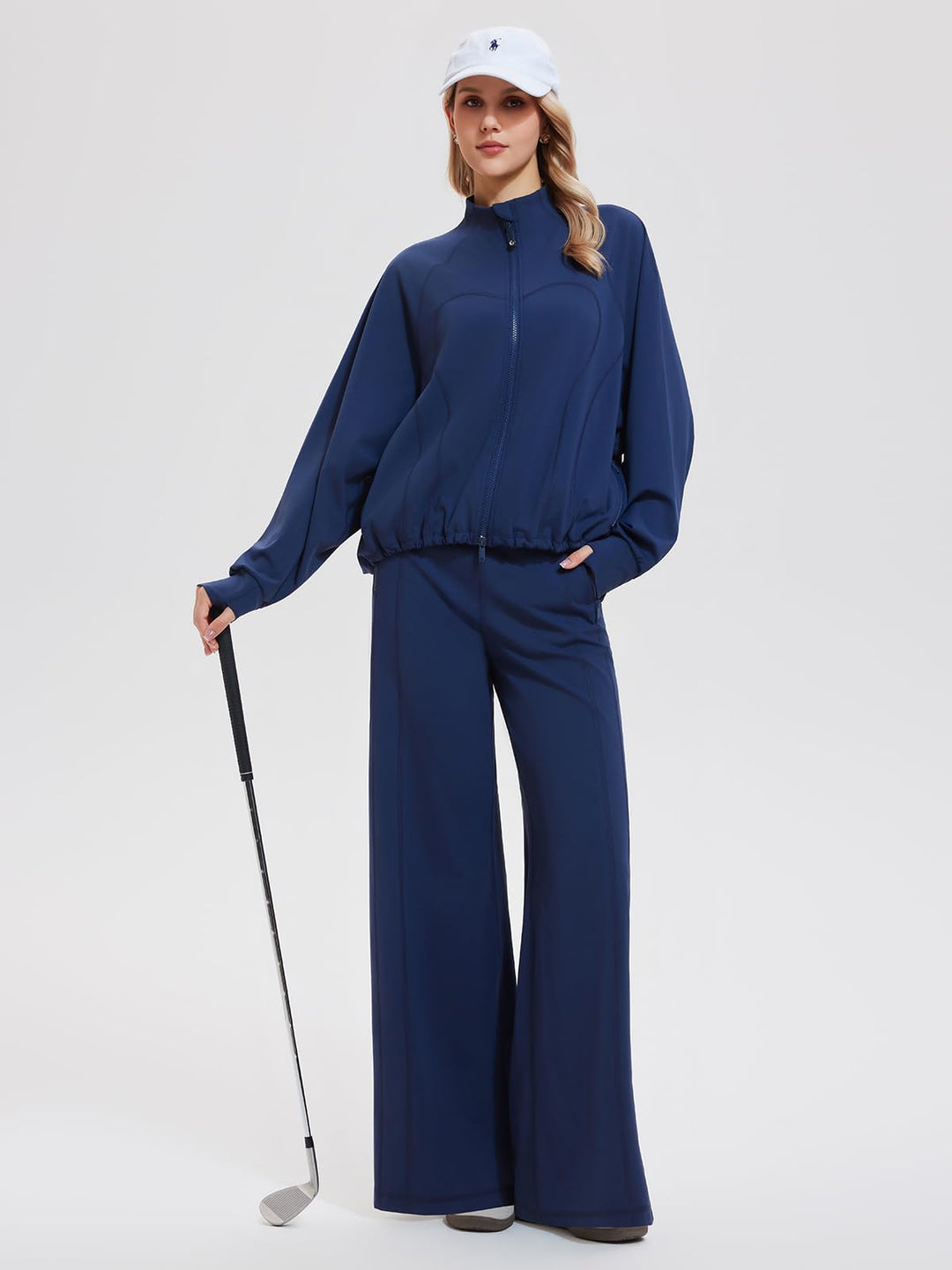 IUK Tall Women’s 2 Piece Athleisure Lounge Set, Oversized Zip Up Jacket &amp; High Waisted Wide Leg Pants, Matching Active Outfit
