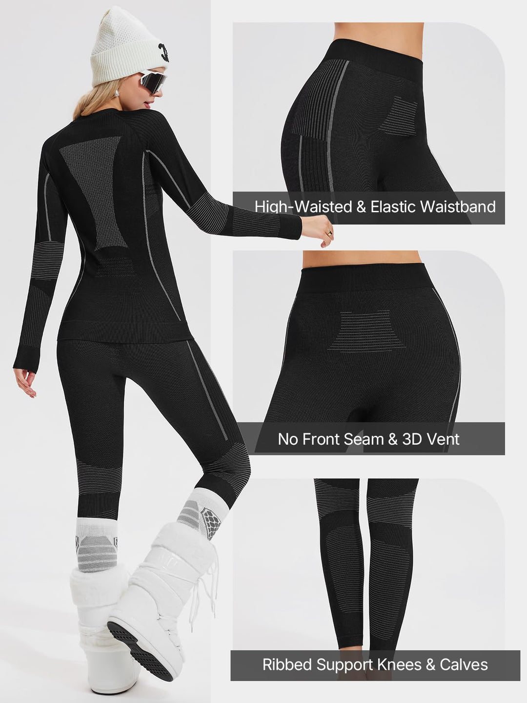 IUK Two Piece 7% Merino Wool Blend Base Layer Set Thermal Underwear Skiing Cold Weather Quick-Dry Moisture Wicking Breathable