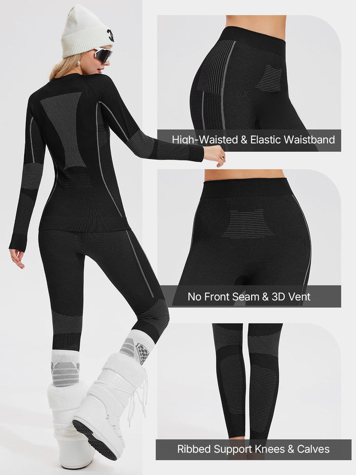IUK Two Piece 7% Merino Wool Blend Base Layer Set Thermal Underwear Skiing Cold Weather Quick-Dry Moisture Wicking Breathable