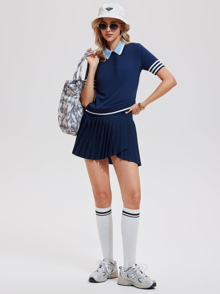 Women’s 2 Piece Tennis Skirt Set, Preppy Polo Top &amp; High Waisted Pleated Skort with Pockets, Athletic Golf Pickleball Outfit