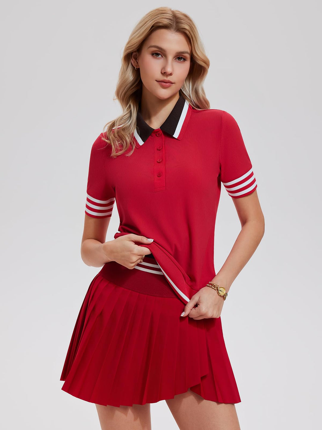 Women’s 2 Piece Tennis Skirt Set, Preppy Polo Top &amp; High Waisted Pleated Skort with Pockets, Athletic Golf Pickleball Outfit