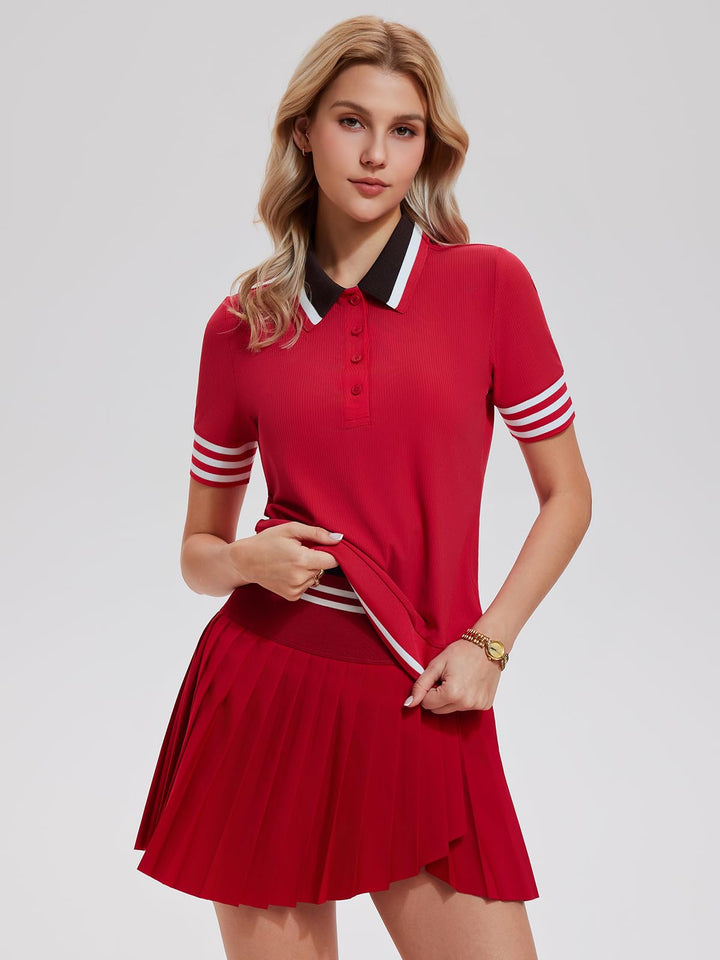 Women’s 2 Piece Tennis Skirt Set, Preppy Polo Top &amp; High Waisted Pleated Skort with Pockets, Athletic Golf Pickleball Outfit