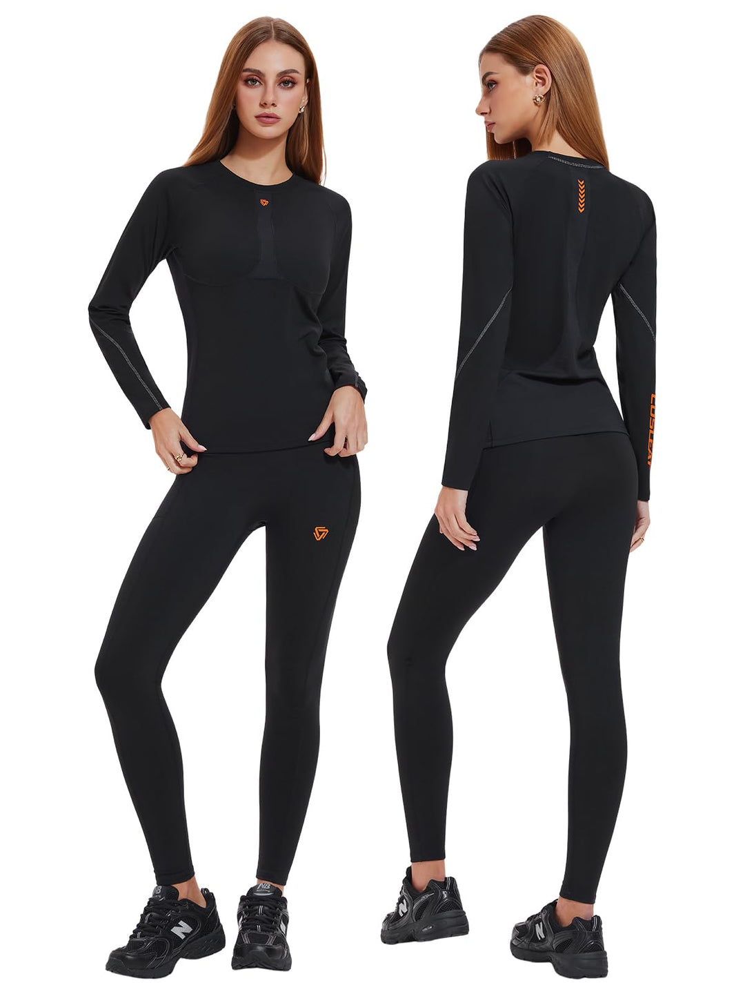 IUK Workout Sets for Women 2 Piece, Compression Running Set with Pockets Cool Dry Base Layer Long Sleeve Gym Track Suits