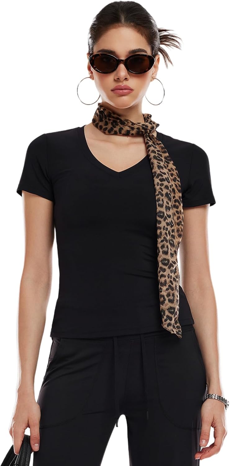 V Neck Compression Shirt Women Workout Tops Short Sleeve Basic Tees