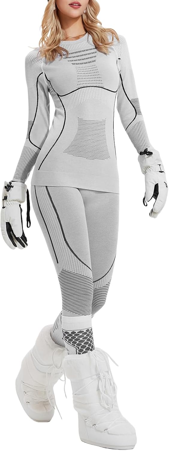 Two Piece 7% Merino Wool Blend Base Layer Set Thermal Underwear Skiing Cold Weather Quick-Dry Moisture Wicking Breathable