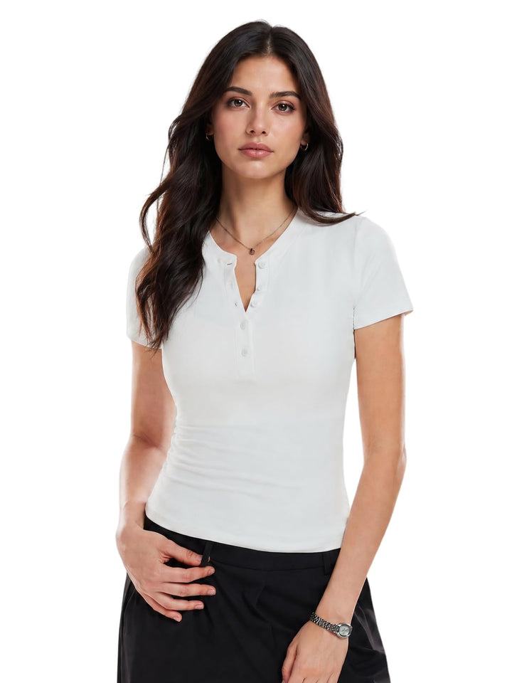 Henley Compression Shirt Women Short Sleeve Workout Tops