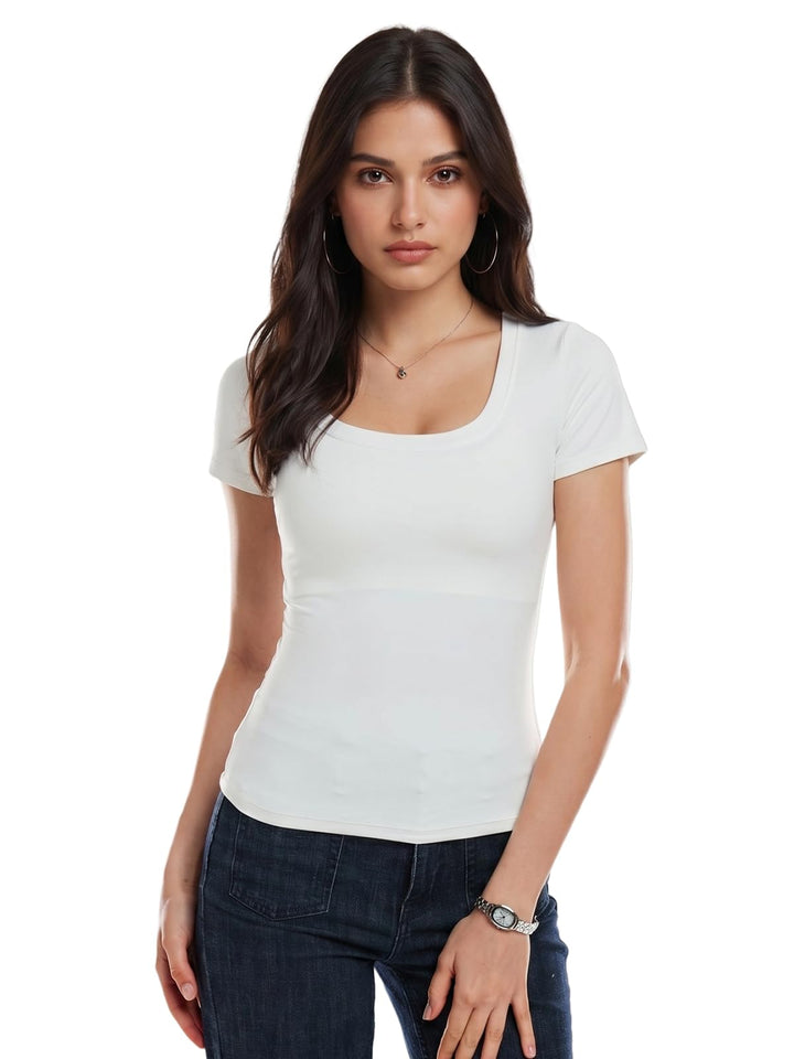 Scoop Neck Compression Shirt Women Short Sleeve Workout Tops