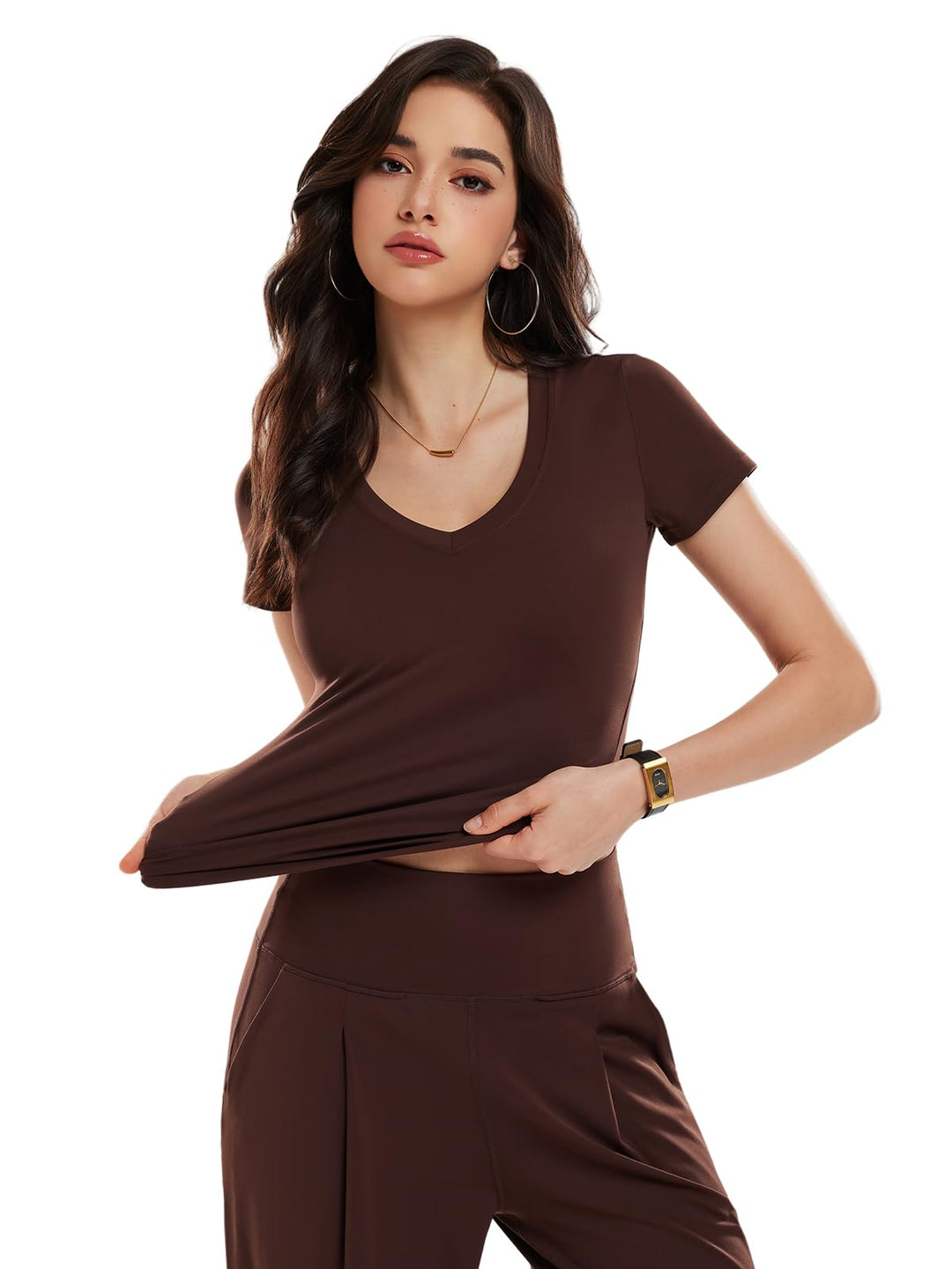 V Neck Compression Shirt Women Workout Tops Short Sleeve Basic Tees