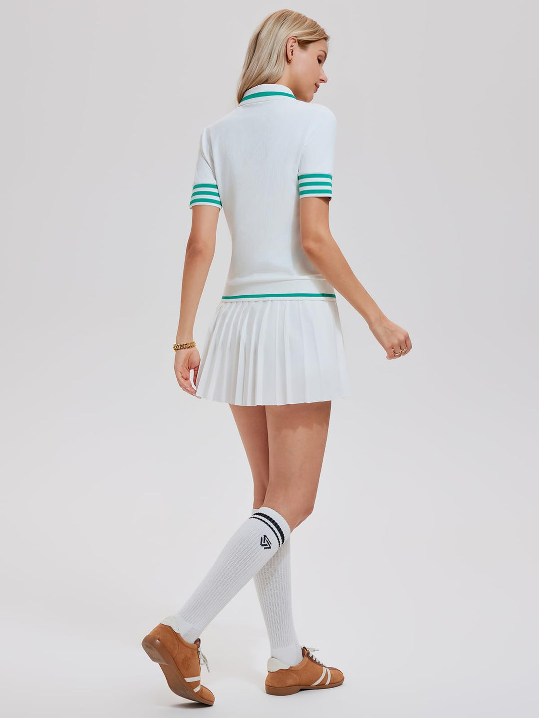 Women’s 2 Piece Tennis Skirt Set, Preppy Polo Top &amp; High Waisted Pleated Skort with Pockets, Athletic Golf Pickleball Outfit