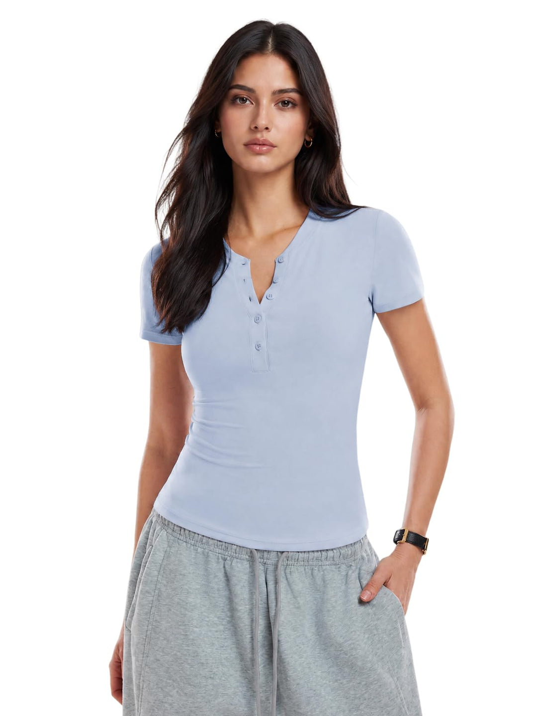 Henley Compression Shirt Women Short Sleeve Workout Tops