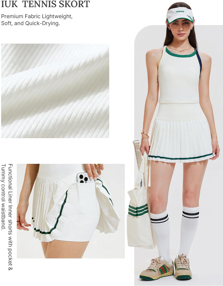Tennis Skirt Set for Women 2 Piece Racerback Tank Top Golf Dress Activewear for Outfit Pickleball Athletic Workout