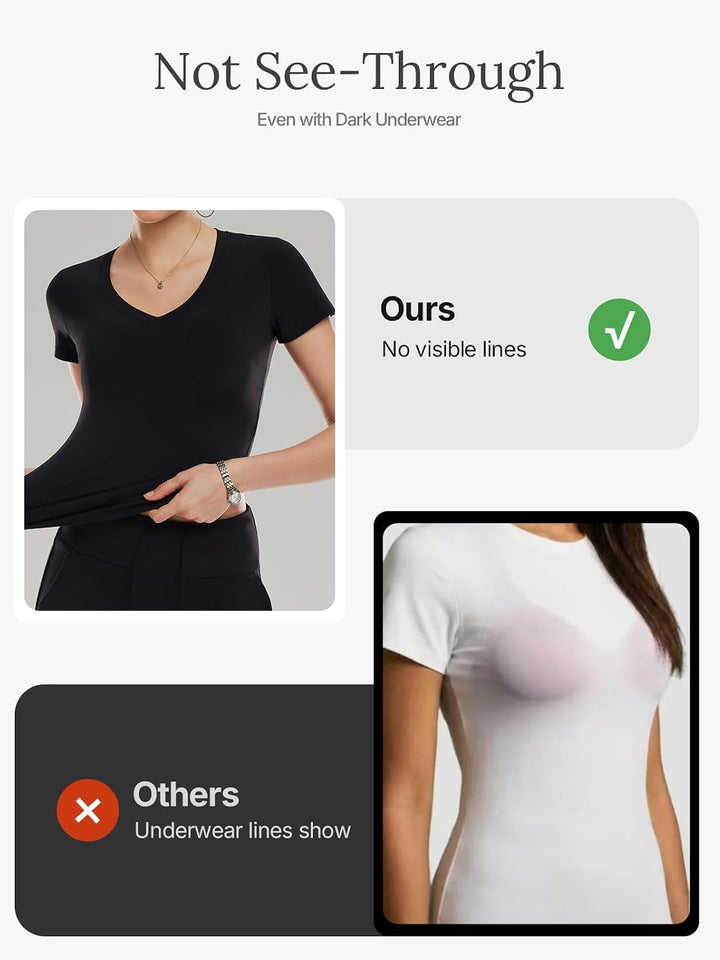 V Neck Compression Shirt Women Workout Tops Short Sleeve Basic Tees