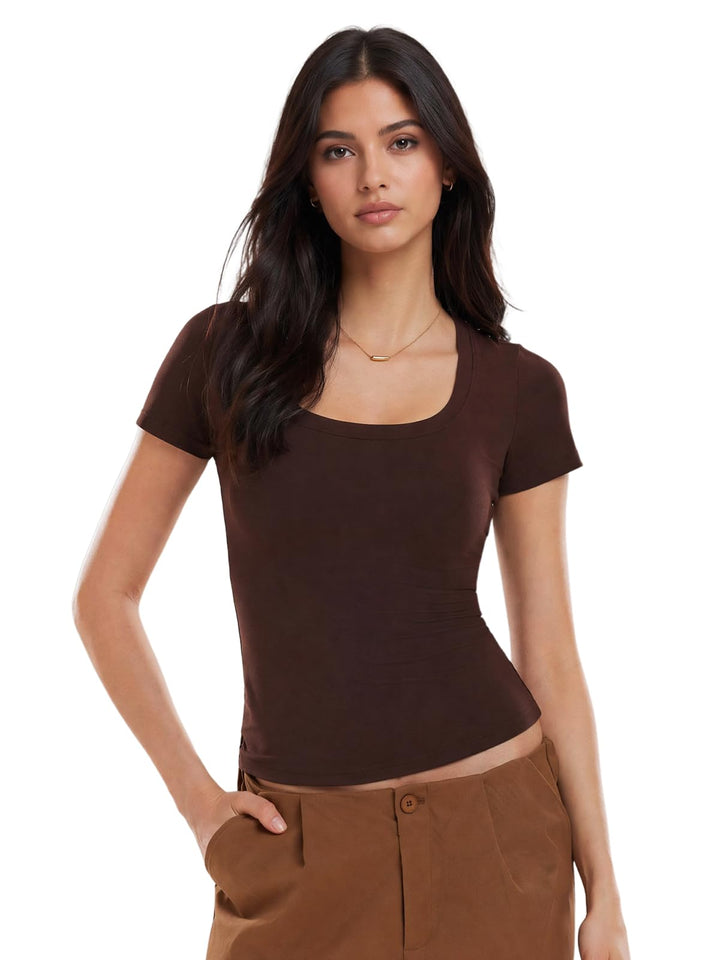Scoop Neck Compression Shirt Women Short Sleeve Workout Tops