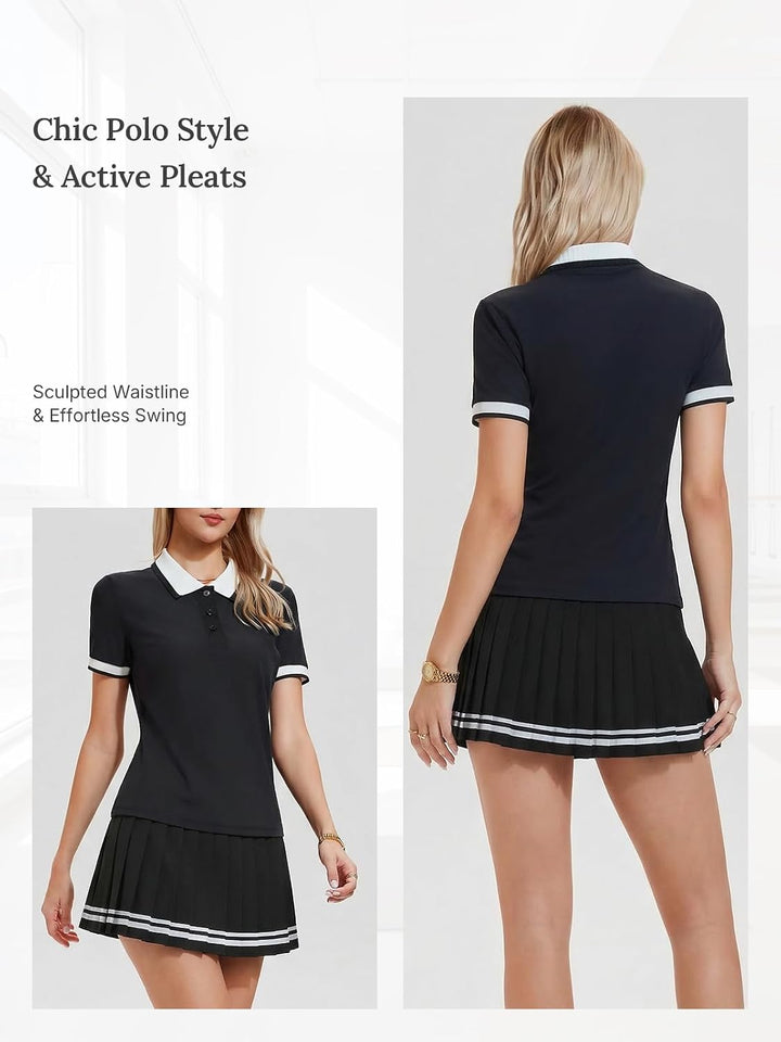 Womens 2 Piece Tennis Skirt Set Polo Pleated Skort with Pockets Golf Pickleball Badminton Athletic Workout Outfit