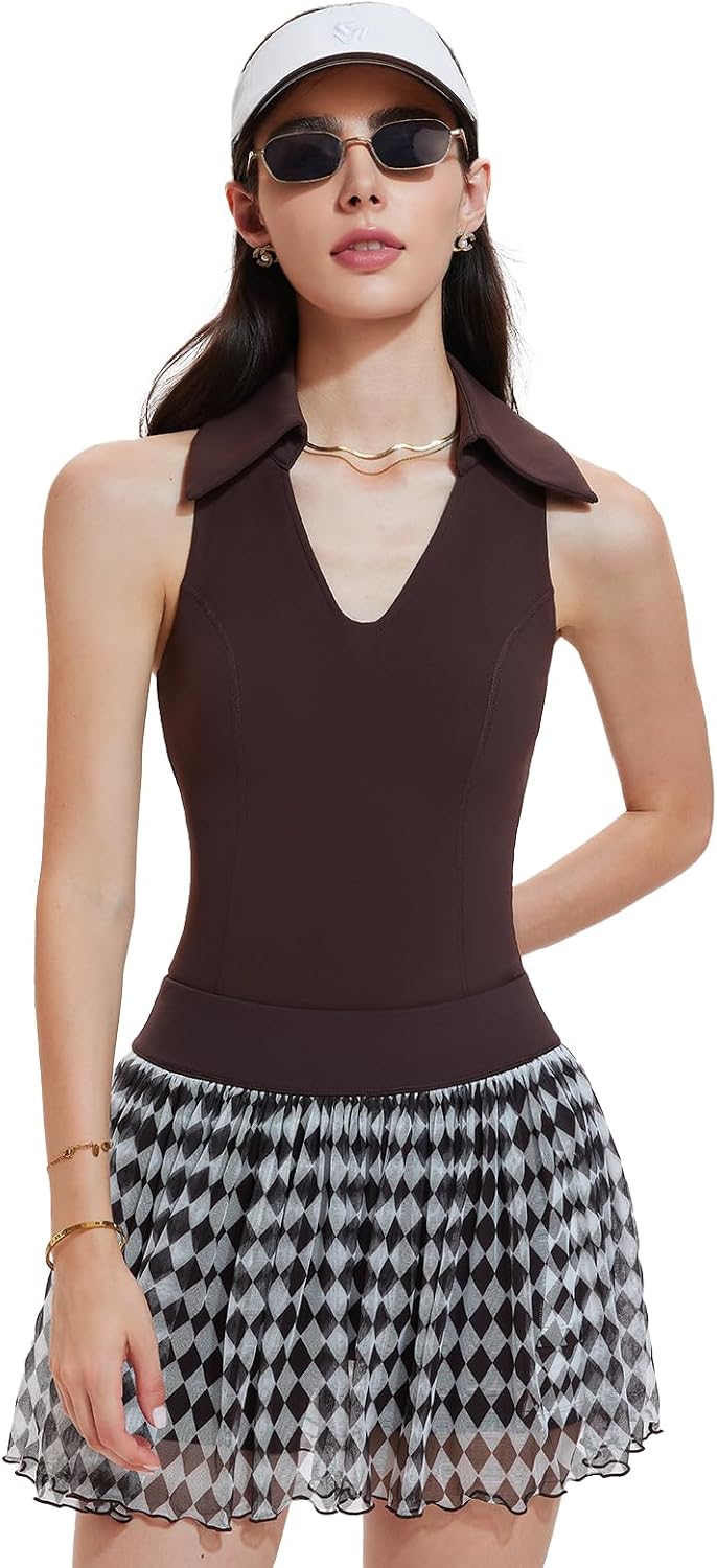 Women 2 Piece Tennis Skirt Set, Tennis Dress Sleeveless Top Golf Outfit Pickleball Athletic Dress with 4 Pockets