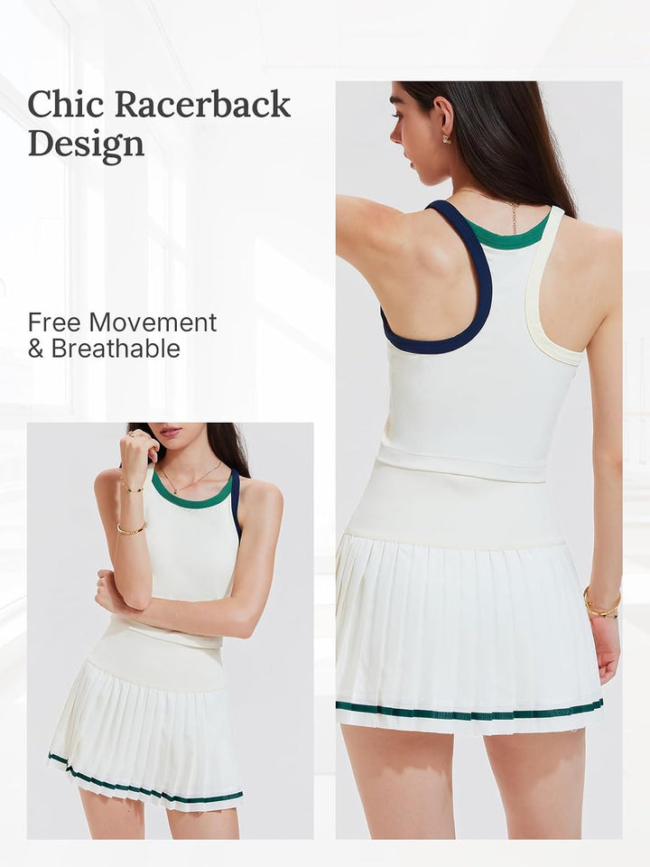Tennis Skirt Set for Women 2 Piece Racerback Tank Top Golf Dress Activewear for Outfit Pickleball Athletic Workout